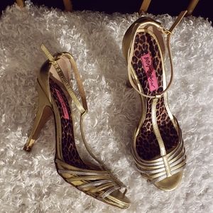Betsey Johnson Metallic T-Strap Sandals